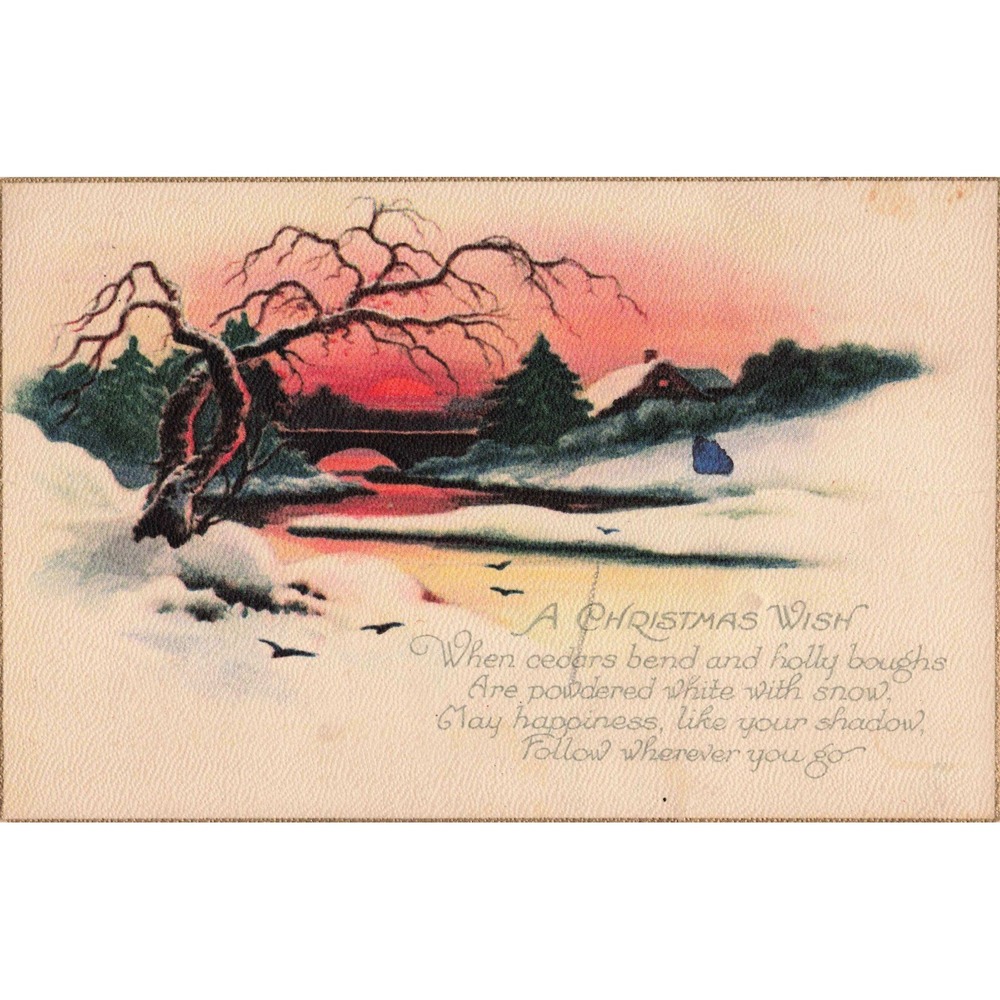 Vtg 1919 Christmas Wish Postcard Winter Bridge Scene Series 1005C Wisconsin - Picture 1 of 2